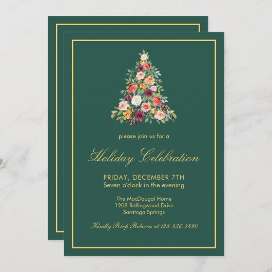 Elegante Blumenbäume Feiertagskarte (Vorne/Hinten)