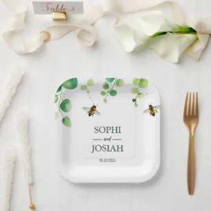 Elegante Blumenbäume Liebe Naturheirat Pappteller