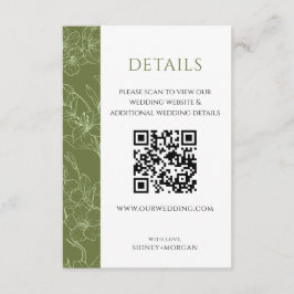 Elegante Blumenblätter Grüne Hochzeit QR-Codedetai Begleitkarte