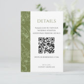 Elegante Blumenblätter Grüne Hochzeit QR-Codedetai Begleitkarte (Stehend Vorderseite)