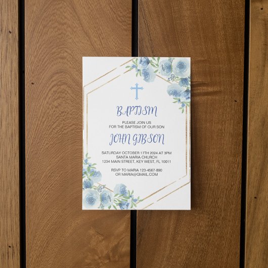 Elegante Blumenblauer Taufe Einladung
