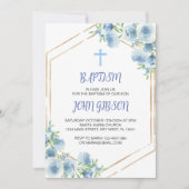 Elegante Blumenblauer Taufe Einladung (Vorderseite)