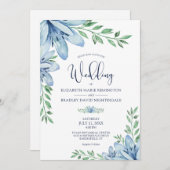 Elegante Blumenblume Grüne Hochzeit Einladung (Vorne/Hinten)