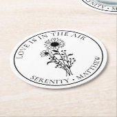 Elegante Blumenblume Schwarz-weiße Hochzeit Runder Pappuntersetzer (Angewinkelt)