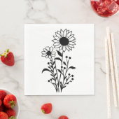 Elegante Blumenblume Schwarz-weiße Hochzeit Serviette (Beispiel)