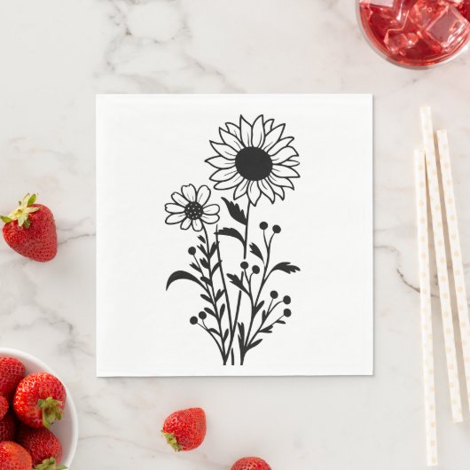 Elegante Blumenblume Schwarz-weiße Hochzeit Serviette (Beispiel)