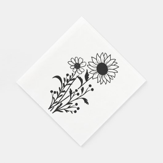 Elegante Blumenblume Schwarz-weiße Hochzeit Serviette (Ecke)