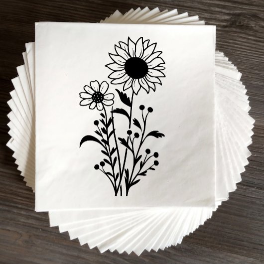 Elegante Blumenblume Schwarz-weiße Hochzeit Serviette