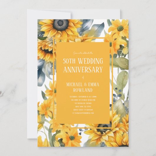 Elegante Blumenblumen 50. Hochzeitstag Einladung (Vorderseite)