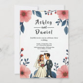 Elegante Blumenbräune Groom Chic Hochzeit Einladung (Vorderseite)