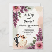 Elegante Blumenbräune Groom Chic Hochzeit Einladung (Vorderseite)