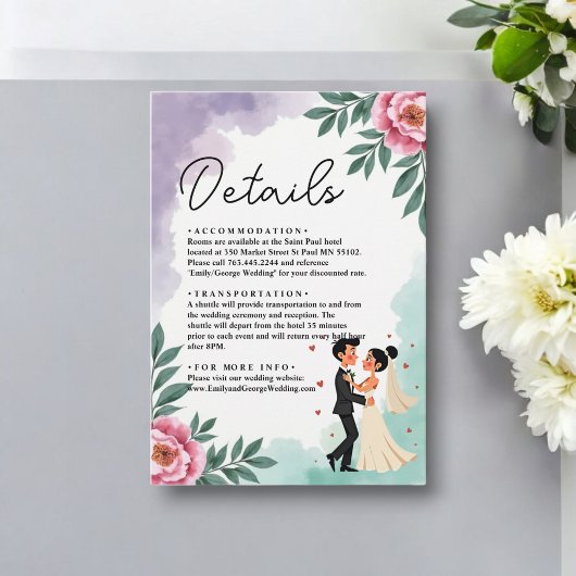 Elegante Blumenbräune und Hochzeit in Gärten Begleitkarte