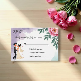 Elegante Blumenbräune und Hochzeit in Gärten RSVP Karte