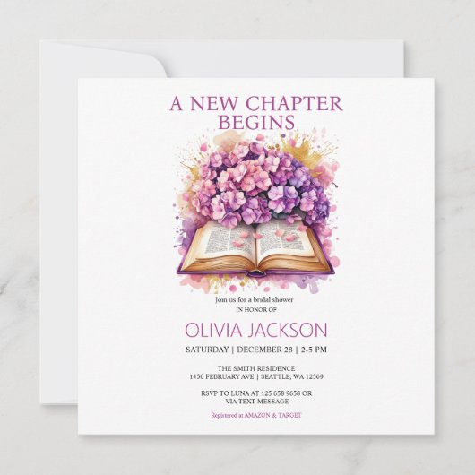 Elegante Blumenbücher Bridal Dusche Einladung (Vorderseite)