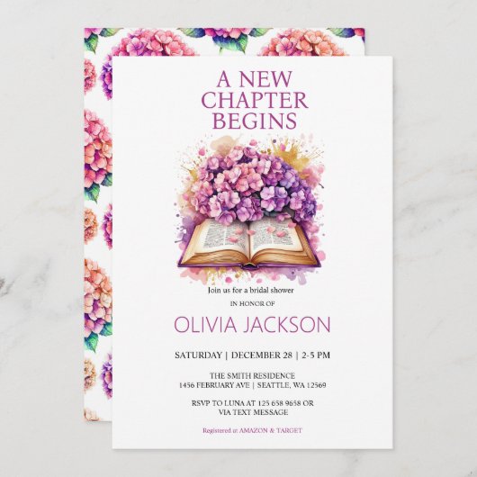 Elegante Blumenbücher Bridal Dusche Einladung (Vorne/Hinten)