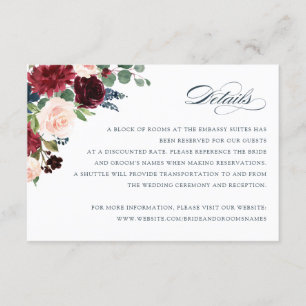 Elegante Blumenburgunder-Marine erröten Einladung