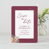 Elegante, blumenburgundische Save the Date Flachka (Stehend Vorderseite)