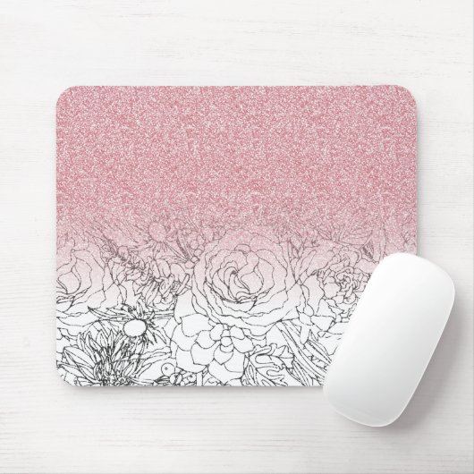 Elegante Blumendoodles Rosa Glitzer Bild Mousepad (Mit Mouse)