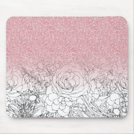 Elegante Blumendoodles Rosa Glitzer Bild Mousepad