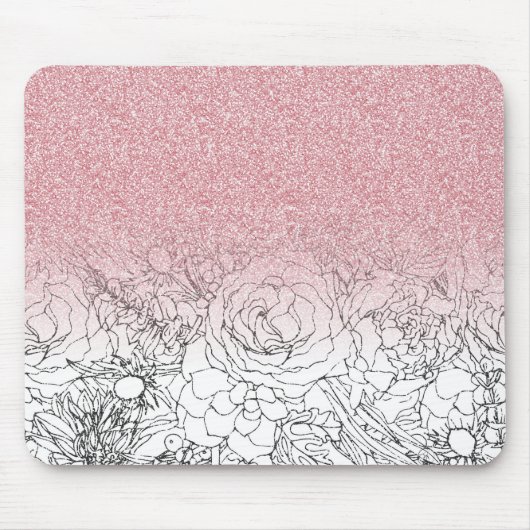 Elegante Blumendoodles Rosa Glitzer Bild Mousepad (Vorne)
