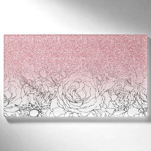 Elegante Blumendoodles Rosa Glitzer Bild Namenschild