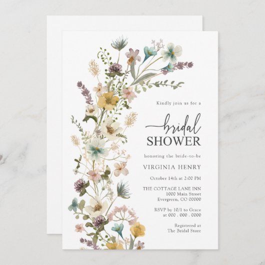 Elegante Blumendusche Einladung (Vorne/Hinten)