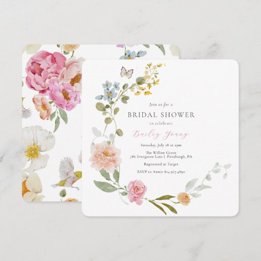 Elegante Blumendusche Einladung (Vorne/Hinten)