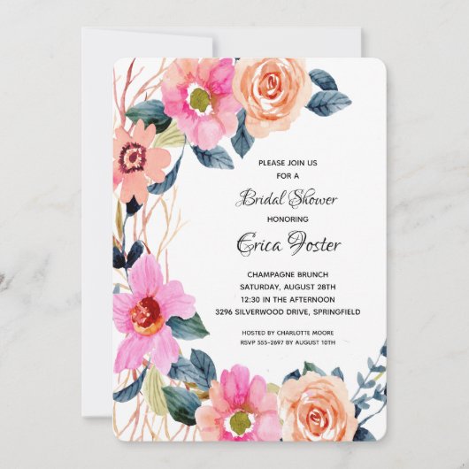 Elegante Blumendusche Einladung (Vorderseite)