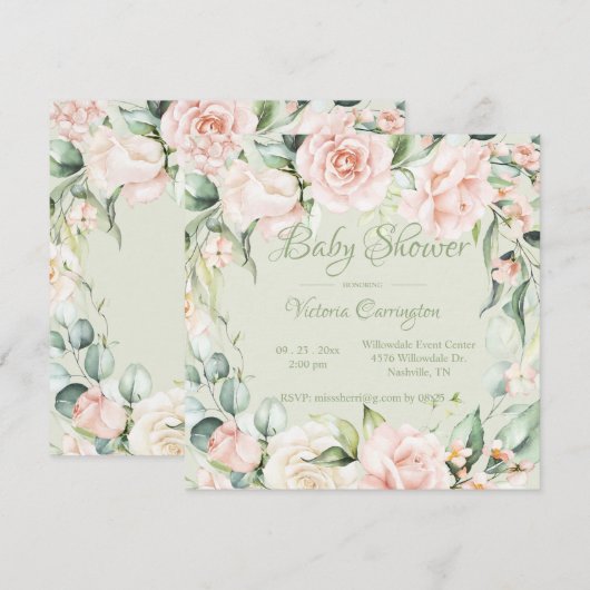 Elegante Blumendusche Einladung (Vorne/Hinten)