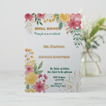 Elegante Blumendusche mit zwei Namen - Einladung