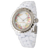 Elegante Blumendusche mit zwei Namen - Einladung Armbanduhr (Schrägansicht)