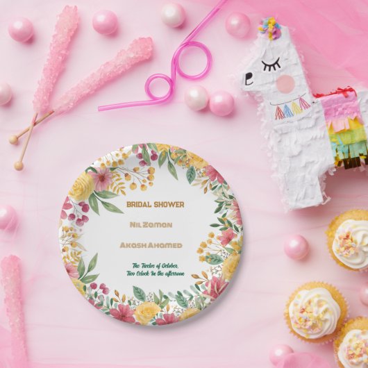 Elegante Blumendusche mit zwei Namen - Einladung Pappteller (Party)
