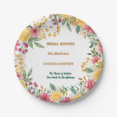 Elegante Blumendusche mit zwei Namen - Einladung Pappteller (Vorderseite)