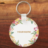 Elegante Blumendusche mit zwei Namen - Einladung Schlüsselanhänger (Vorderseite)
