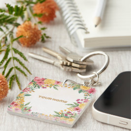 Elegante Blumendusche mit zwei Namen - Einladung Schlüsselanhänger