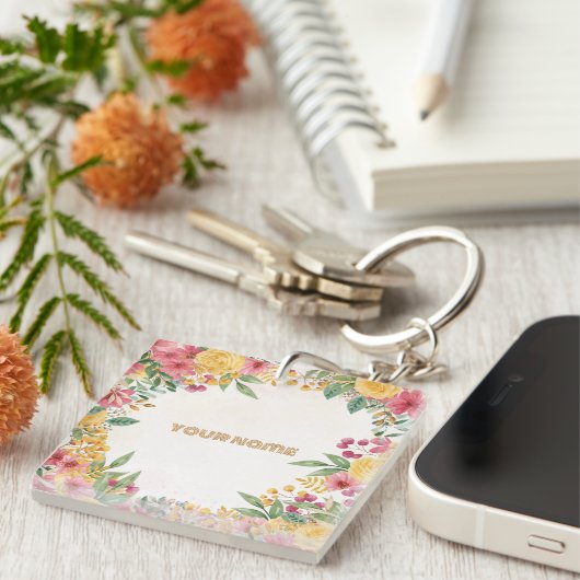 Elegante Blumendusche mit zwei Namen - Einladung Schlüsselanhänger (Vorderseite rechts)