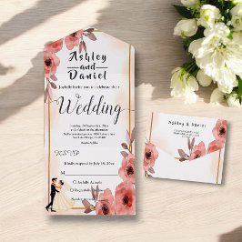 Elegante Blumendusty Rose Braut und Groom Hochzeit All In One Einladung