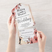 Elegante Blumendusty Rose Braut und Groom Hochzeit All In One Einladung (Abreißen)