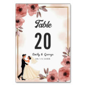 Elegante Blumendusty Rose Braut und Groom Hochzeit Tischnummer (Vorderseite)