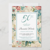 Elegante Blumenfeier 50. Geburtstag Einladung (Vorderseite)