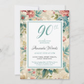 Elegante Blumenfeier 90. Geburtstag Meilenstein Einladung (Vorderseite)