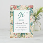 Elegante Blumenfeier 90. Geburtstag Meilenstein Einladung (Stehend Vorderseite)