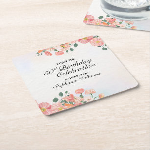 Elegante Blumenfeier zum 50. Geburtstag der Frau Rechteckiger Pappuntersetzer