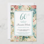 Elegante Blumenfeier zum 60. Geburtstag Vintag Einladung (Vorderseite)