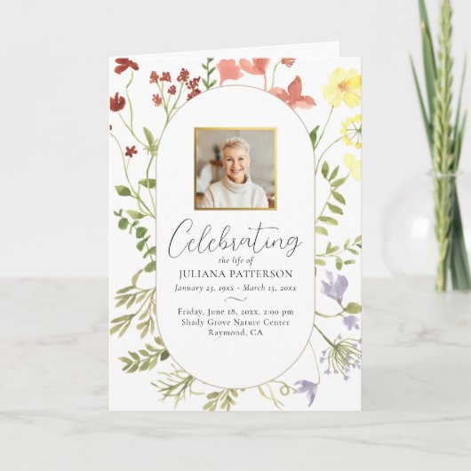 Elegante Blumenfeier zum Foto des Lebens Beerdigun Programm (Vorderseite)