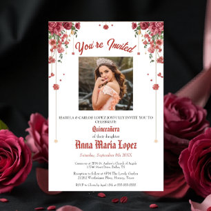 Elegante Blumenfoto Mis Quince Quinceañera 15. Einladung
