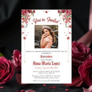 Elegante Blumenfoto Mis Quince Quinceañera 15. Einladung