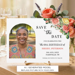 Elegante Blumenfoto zum 69. Geburtstag Save The Date