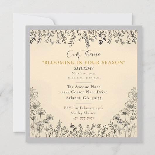Elegante Blumenfrauenfeier Einladung (Rückseite)