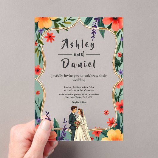 Elegante Blumengarten Braut & Groom Sommerhochzeit Acryleinladungen (Insitu (Handheld))